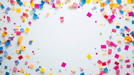 ballot box and vote confetti: a vibrant frame made from ballot box and vote-themed confetti, arranged around a soft white background