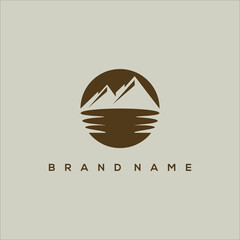 mountain and sea in circle lake logo vector