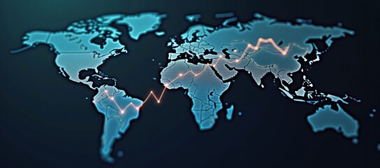 A world map with a line graph on it.