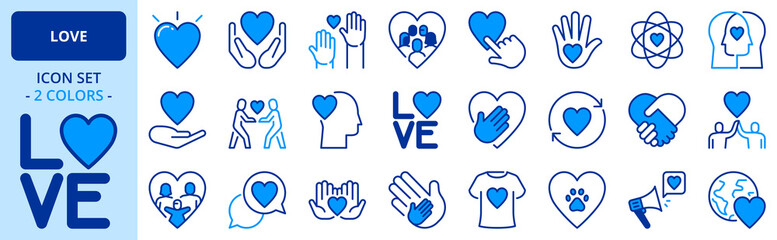 Icons in two colors about love