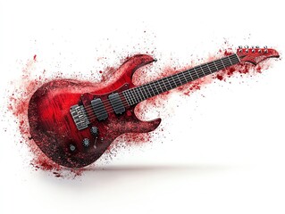 Electric guitar with electric sound waves, rock music energy, bold and modern, isolated on white background