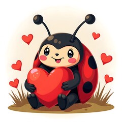 Naklejka premium Cute Ladybug Holding Heart Illustration