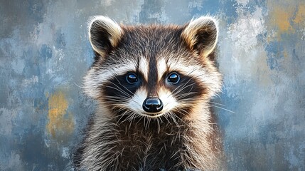 Fototapeta premium cute raccoon portrait showcasing its furry face and expressive eyes, representing the playful and inquisitive nature of this charming woodland creature