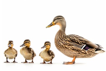 Duck family on white background