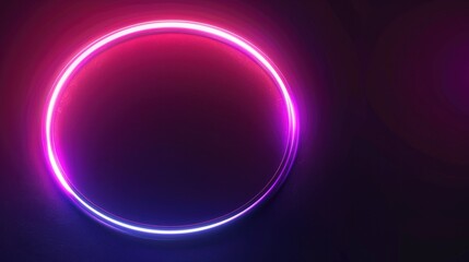 Obraz premium Luminous Glow. Abstract Purple Neon Ring on Black Background with Copy Space