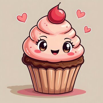 recommend clip art: Cute Cartoon Cupcake With Blush and Cherry Smiling
