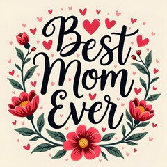 Best Mom Ever Floral Wreath Mother's Day Card