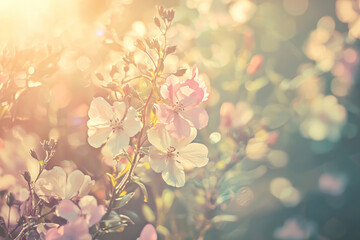 Fototapeta premium Vintage background little flowers, nature beautiful, toning design spring nature, sun plants.