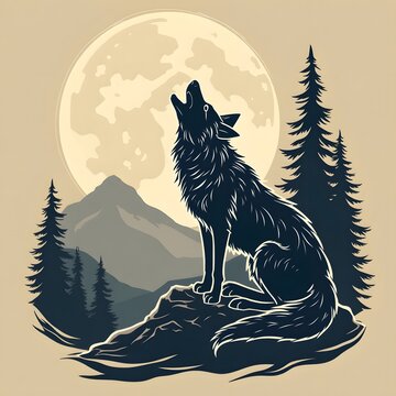 recommend clip art: Wolf Howling at the Moon Minimalist Line Art Design