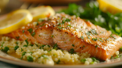 Grilled Salmon with Lemon, Parsley, and Couscous