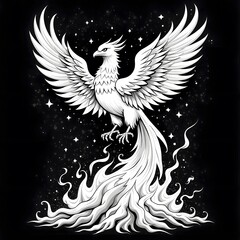 Phoenix Rising From Ashes with Glowing Feathers and Flames