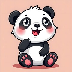 Fototapeta premium Playful Chibi Panda with Rosy Cheeks - Kawaii T-Shirt Design
