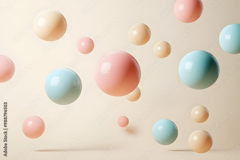 Canvas Prints Abstract pastel spheres and balls floating gracefully against a soft beige background, creating a soothing visual composition that enhances contemporary aesthetics