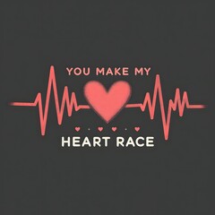 Stylized Heartbeat Line Turning Into Heart with You Make My Heart Race Text