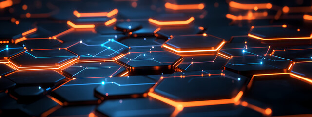 Obraz premium High-Tech Interface with Floating Hexagons