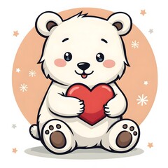 Naklejka premium Cute Polar Bear Holding Heart - Valentines Day Illustration