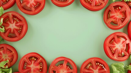 Tomato organic fresh vegetable seasoning copy space in middle and green background