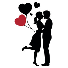 a black silhouette of a couple embracing and kissing. The couple is standing close together