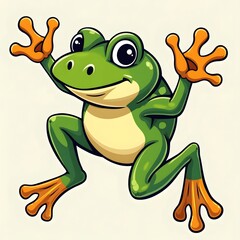 Fototapeta premium Cartoon Green Frog Leaping Illustration