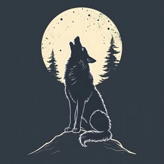 Minimalist Line Art Wolf Howling at Moon - Nature Lover T-Shirt Design