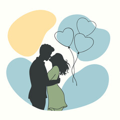 a black silhouette of a couple embracing and kissing. The couple is standing close together