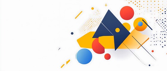 Abstract geometric background with blue, orange, and red circles on white.