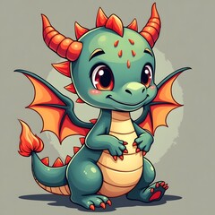 Obraz premium Cute Chibi Dragon with Tiny Wings Vector Illustration