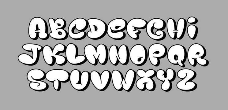 Bubble graffiti font. Inflated street art letters alphabet, bold uppercase font with 3D shadow effect. Cool urban wall art bubbly typography vector set