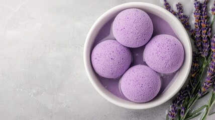 Obraz premium Essential oil bath bombs fizzing in a warm tub, releasing calming scents like lavender and eucalyptus bath time, essential oil therapy