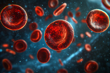  Detailed illustration of platelets undergoing activation with copy space. Bright illumination. Cellular environment background.