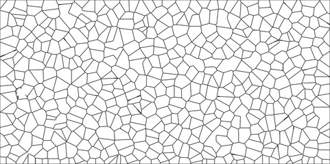 Obraz premium Abstract White Colored Broken Stained-Glass Geometric Retro Tiles Pattern w Black Lines & Quartz Crystal Voronoi Diagram Background for Website, Fabric Printing, Brochures, Luxury/Premium Packaging