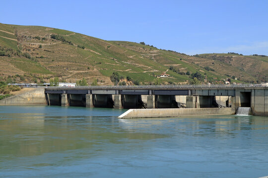 Lock and hydroelectric station on river Rhone in France