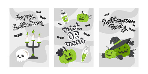 Fototapeta premium Halloween Posters Featuring Potion, Skull and and Pumpkin Lanterns