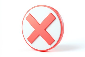 Fototapeta premium A 3D red X inside a circular white frame, with a bold and clean design on a light background