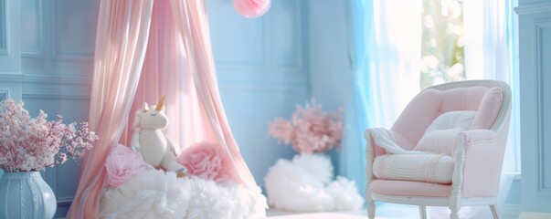 Charming and Cozy Cute Girls Room with Pastel Colors, Plush Toys, and Elegant Decor for a Dreamy and Serene Atmosphere