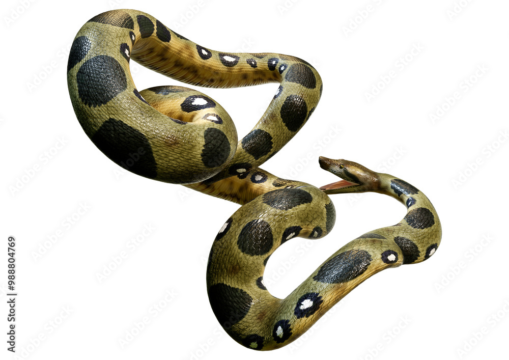 Wall mural 3D Rendering Green Anaconda on White