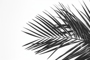 Obraz premium Palm Tree Black White. Beautiful Palm Leaf on White Background for Tropical Travel Concept