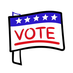 Voting sign with stars and patriotic colors, promoting participation in elections