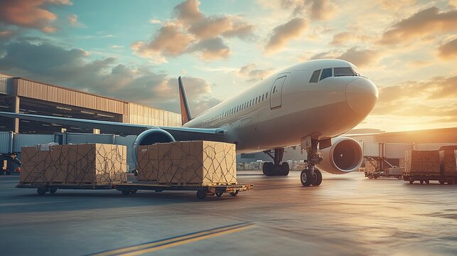 cargo plane at a logistics center being loaded with shipping boxes and packages, highlighting the importance of airfreight in international delivery and efficient transportation services