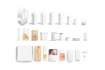 Blank white product packaging mockup set, isolated