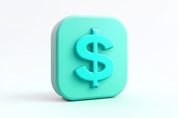 Obraz premium A teal 3D dollar sign on a square block with smooth edges, standing on a light background