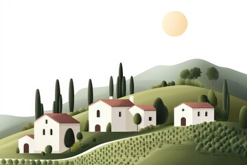 Naklejka premium Serene Mediterranean Landscape with Sun-Soaked Terraces