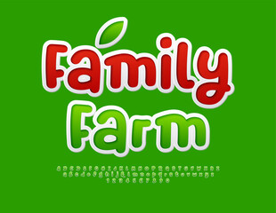  Vector eco concept Family Farm.  Funny sticker Font. Playful Green Alphabet Letters and Numbers set.