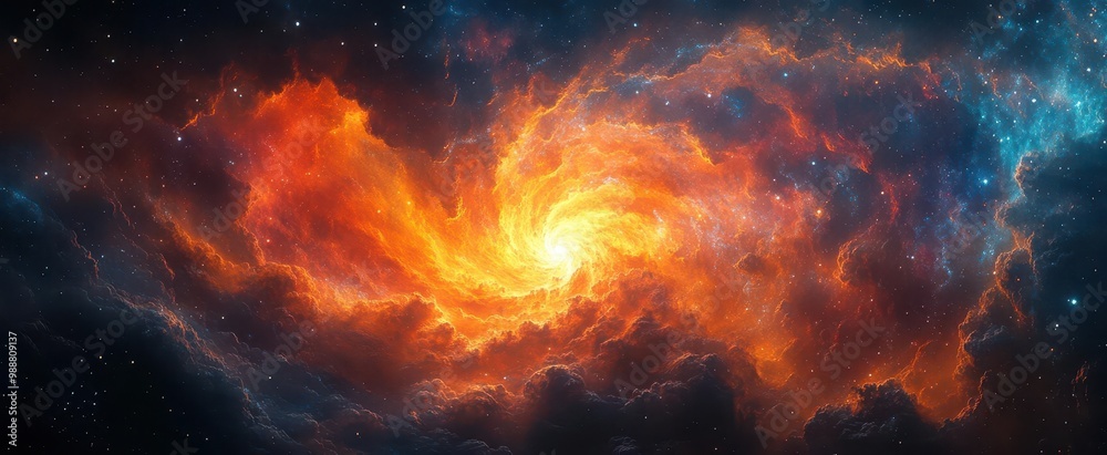 Wall mural abstract digital artwork depicting the collision of vibrant nebulae creating a mesmerizing vortex of