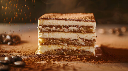 Tiramisu Dessert with Coffee Beans and Chocolate Powder