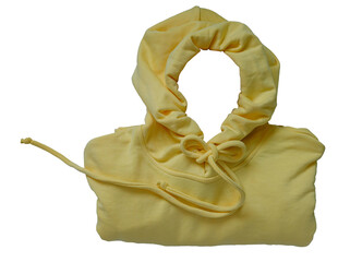 Yellow Hoody cotton elastane fabric Ray Flower or Radiant Yellow Color. Empty hood. Fashion textile...