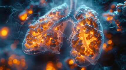 A close-up of a chest X-ray showing cavities in the lungs.