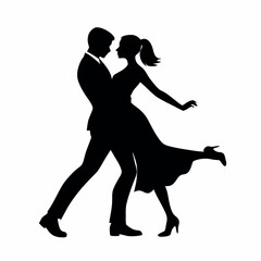 a couple dancing. The couple is in a romantic embrace, with the man's arms around the woman