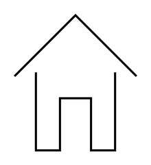 Basic house outline with black lines featuring a triangular roof and a rectangular door in minimalistic style. Ideal for home, architecture, simplicity, real estate, and minimalism themes. Simple and