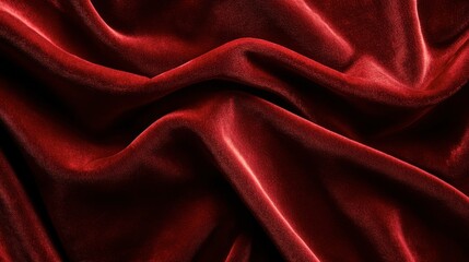 Fototapeta premium A close-up of red velvet fabric draped smoothly against a rich red background, showing texture and luxury.